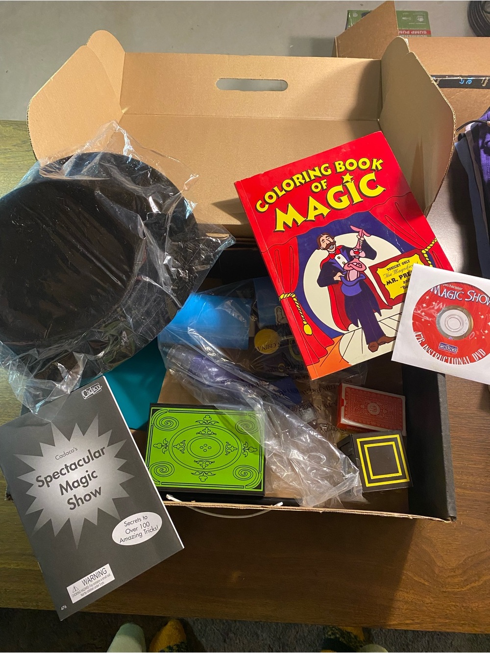 Magic Show Kit with Black Top Hat and Red Coloring Book of Magic
